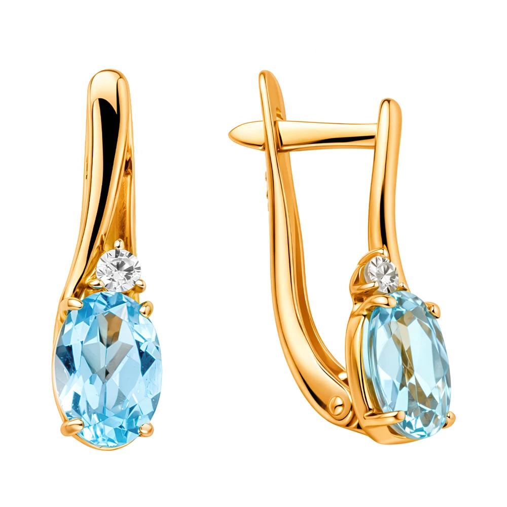 Серьги с топазами и фианитами из красного золота 585 пробы