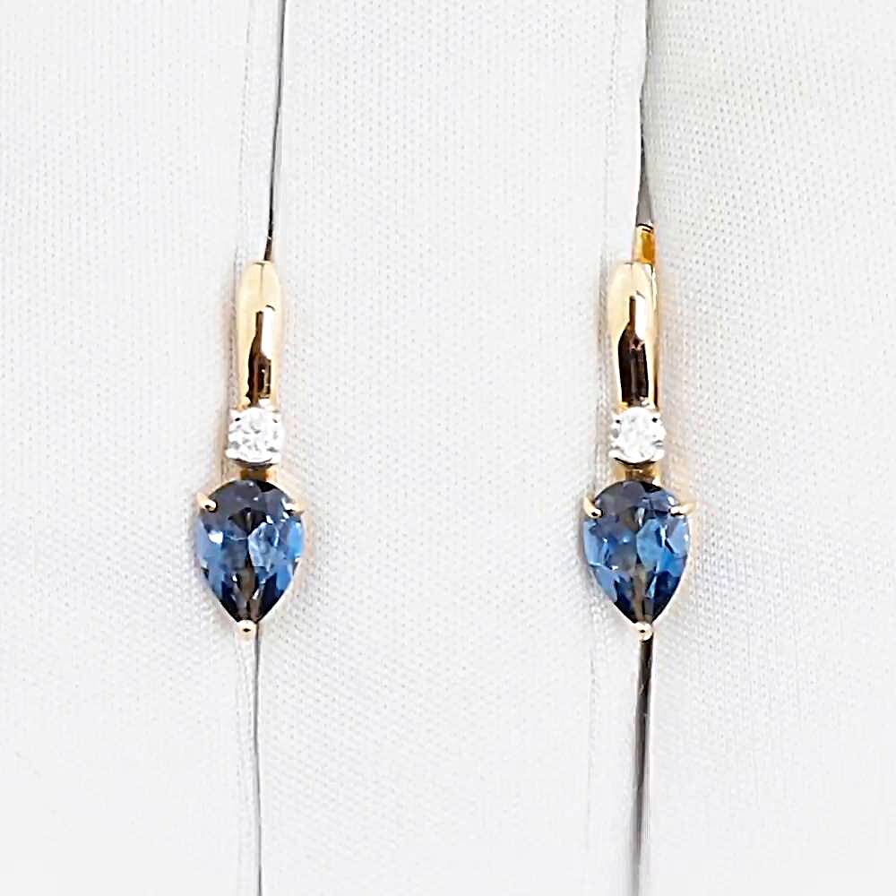 Серьги с топазом лондон и фианитами из красного золота 585 пробы