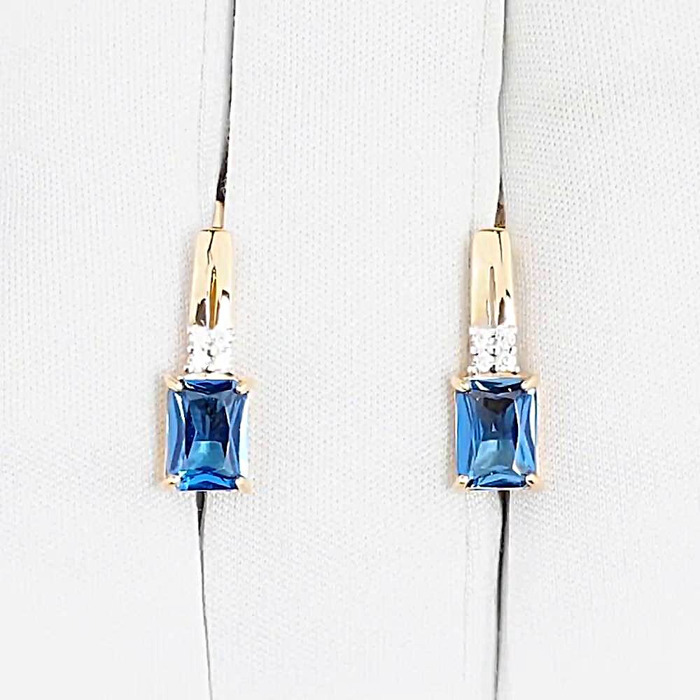 Серьги с топазом лондон и фианитами из красного золота 585 пробы