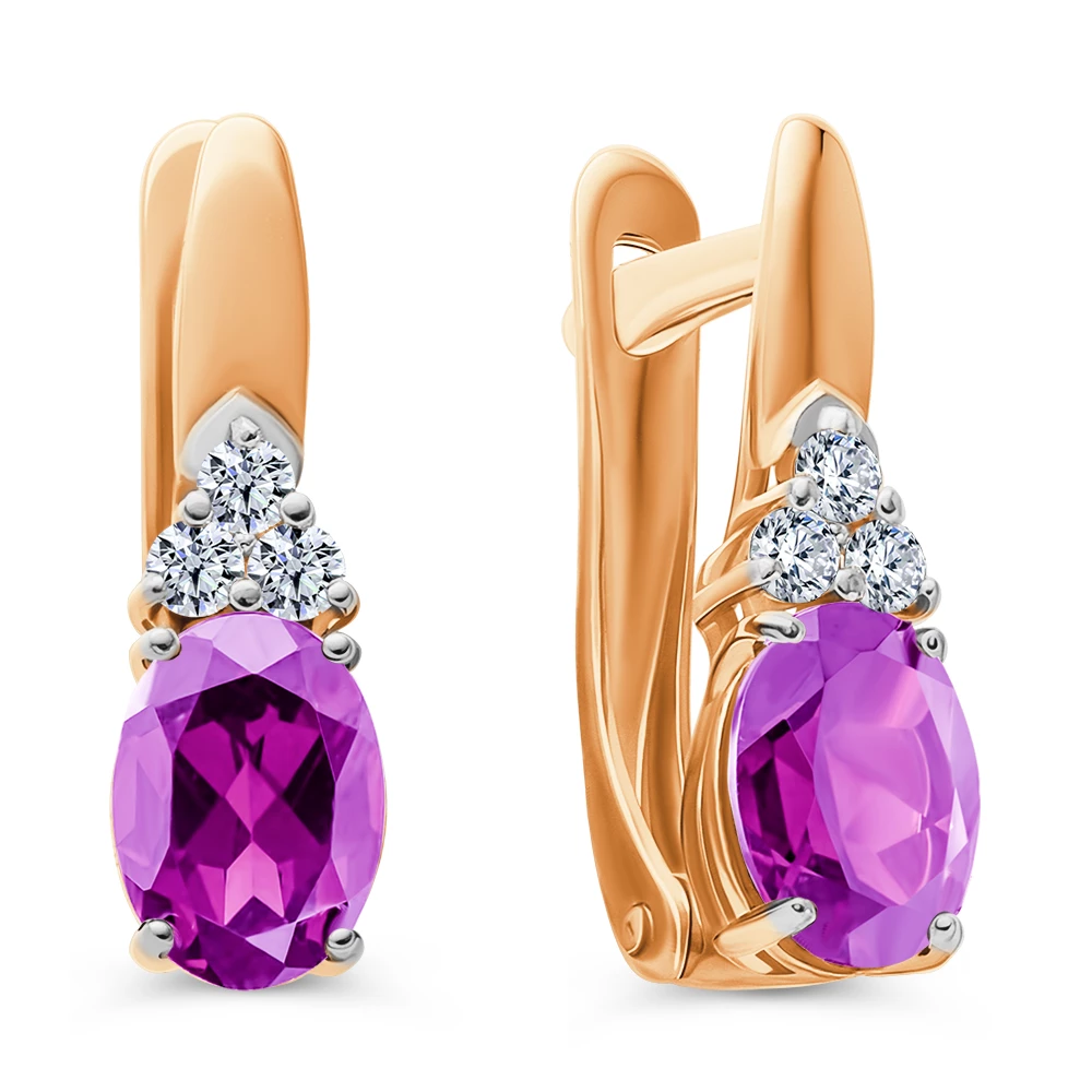 Серьги с аметистами и фианитами из красного золота 585 пробы 2