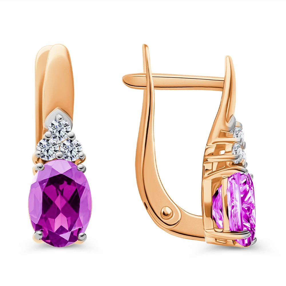 Серьги с аметистами и фианитами из красного золота 585 пробы 3