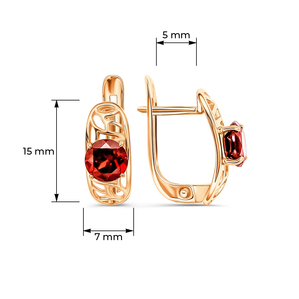 Серьги с гранатами из красного золота 585 пробы