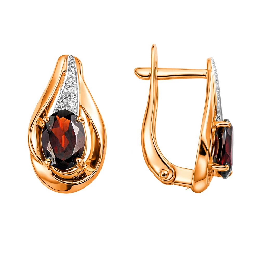 Серьги с гранатами и фианитами из красного золота 585 пробы