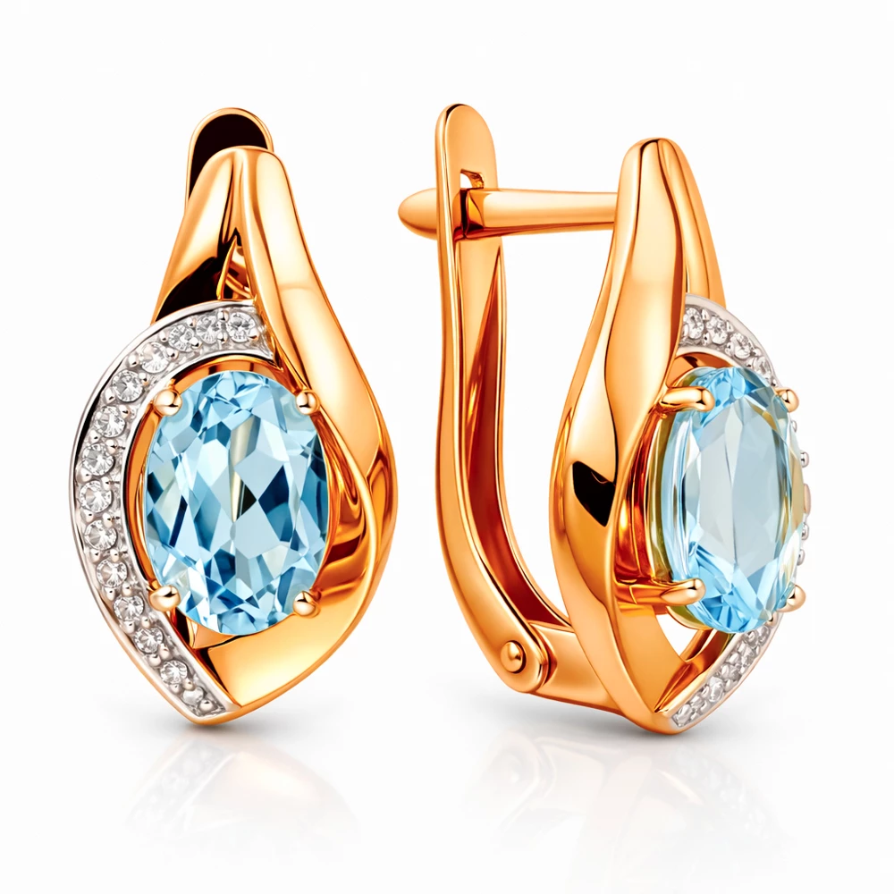 Серьги с топазами и фианитами из красного золота 585 пробы