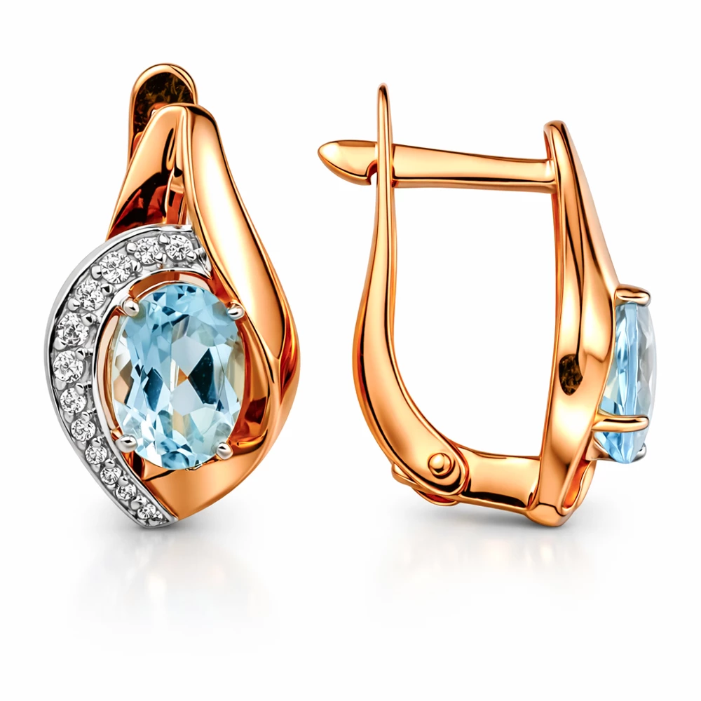 Серьги с топазами и фианитами из красного золота 585 пробы