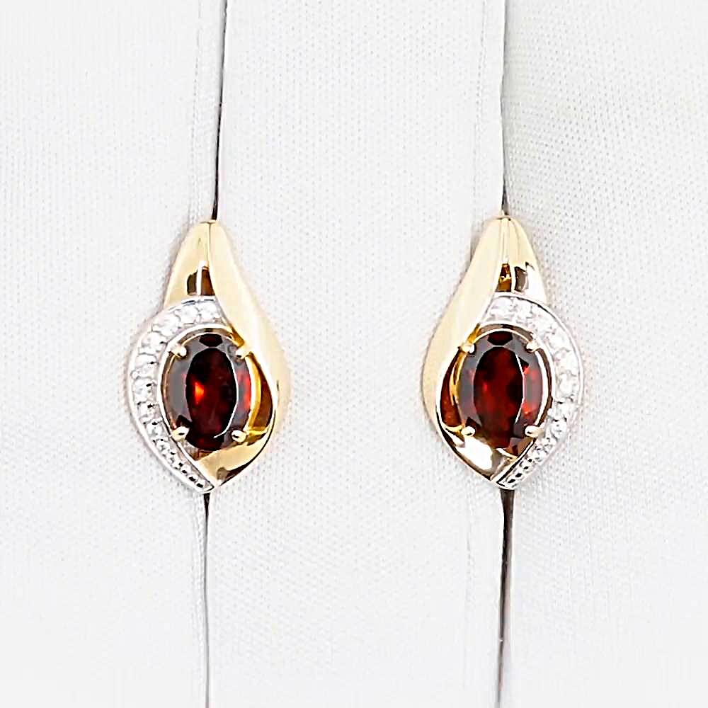 Серьги с гранатами и фианитами из красного золота 585 пробы