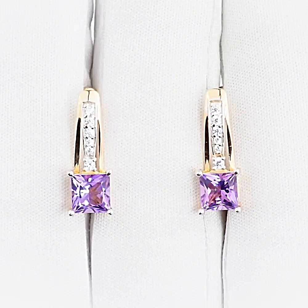 Серьги с аметистами и фианитами из красного золота 585 пробы