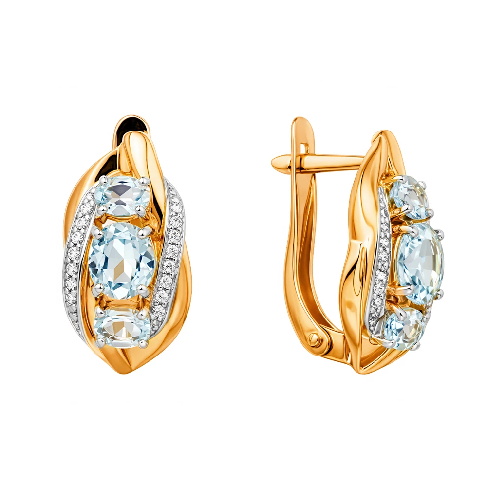 Серьги с топазами и фианитами из красного золота 585 пробы