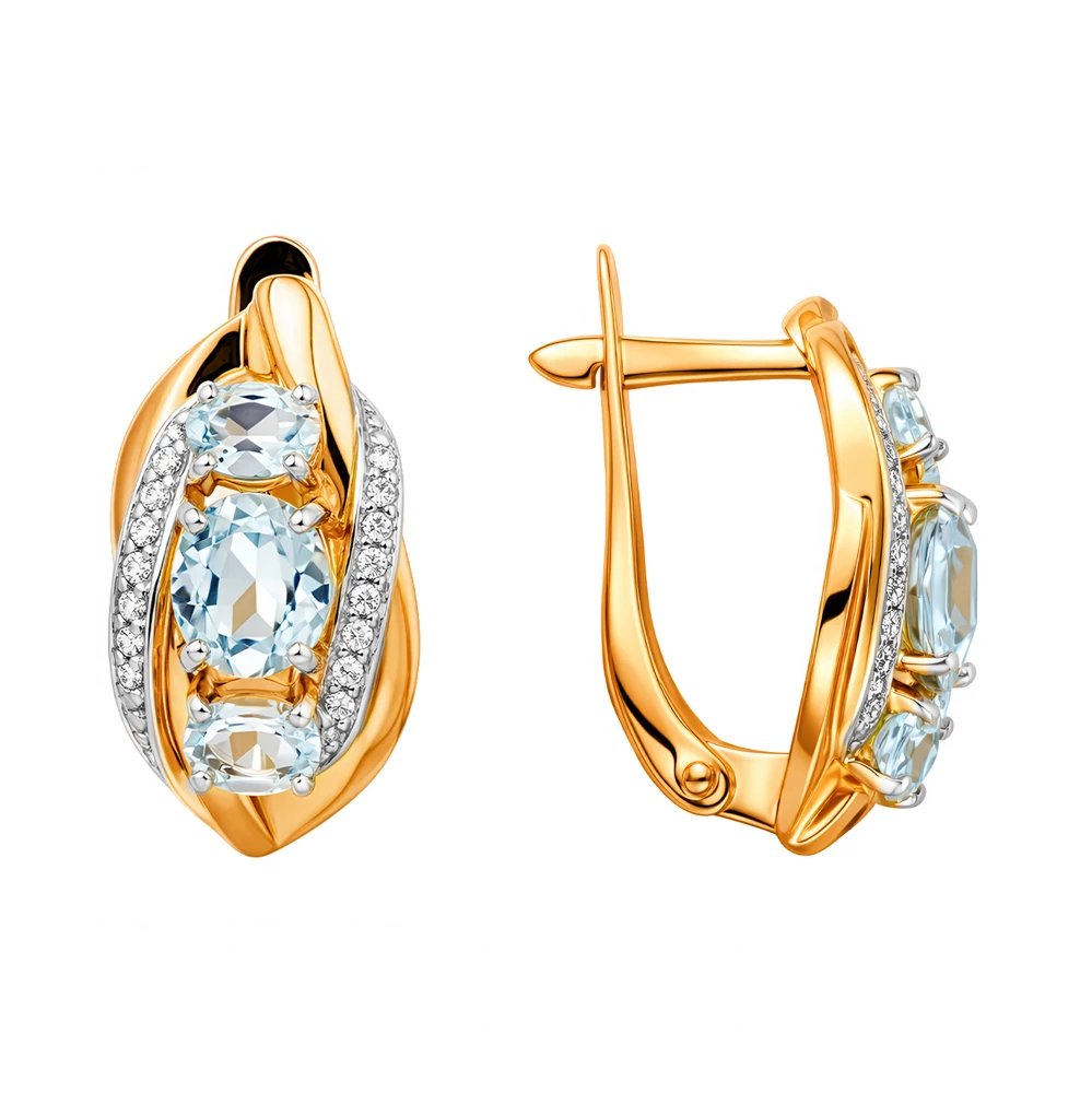 Серьги с топазами и фианитами из красного золота 585 пробы