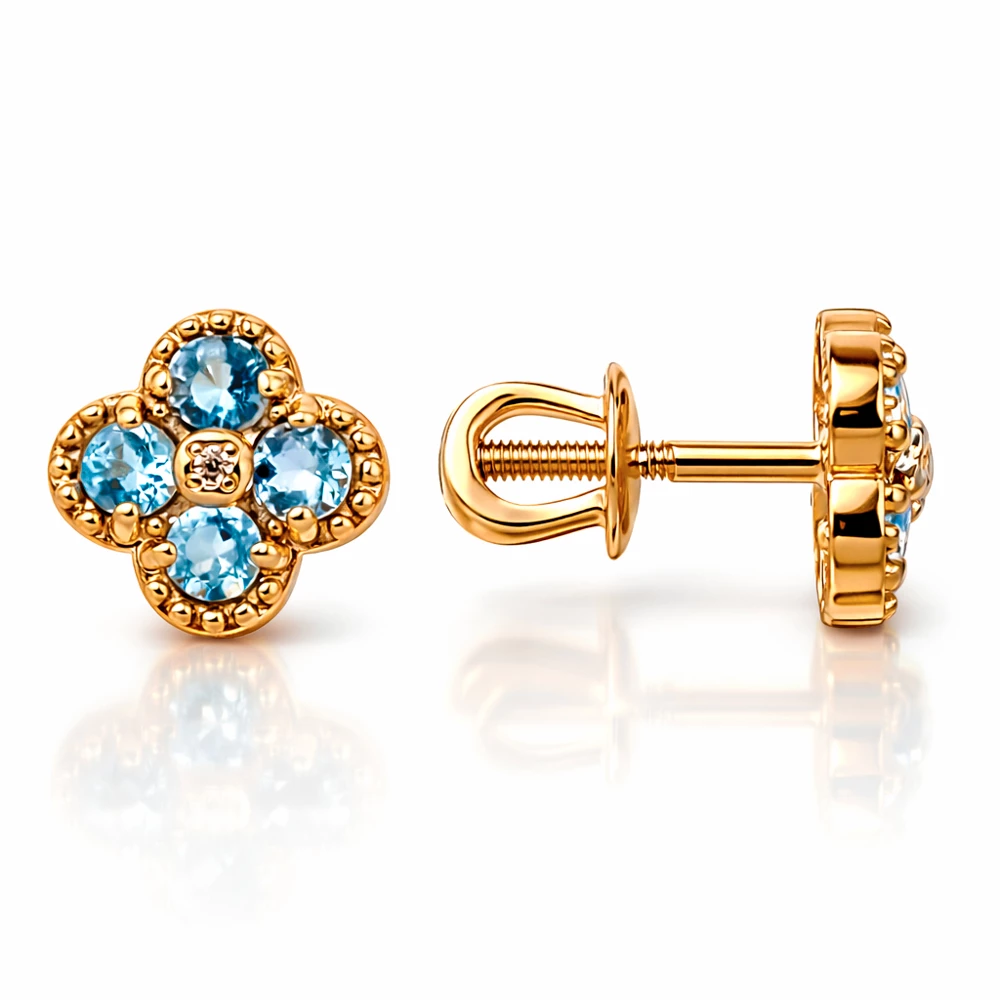 Серьги с топазами и фианитами из красного золота 585 пробы