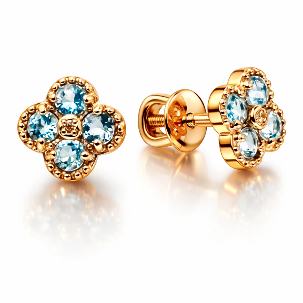 Серьги с топазами и фианитами из красного золота 585 пробы