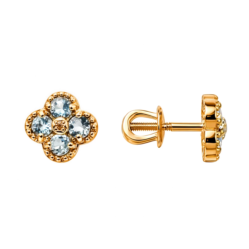 Серьги с топазами и фианитами из красного золота 585 пробы