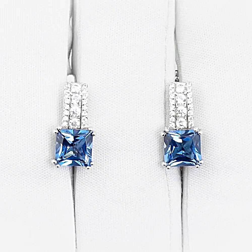 Серьги с топазом лондон и фианитами из белого золота 585 пробы