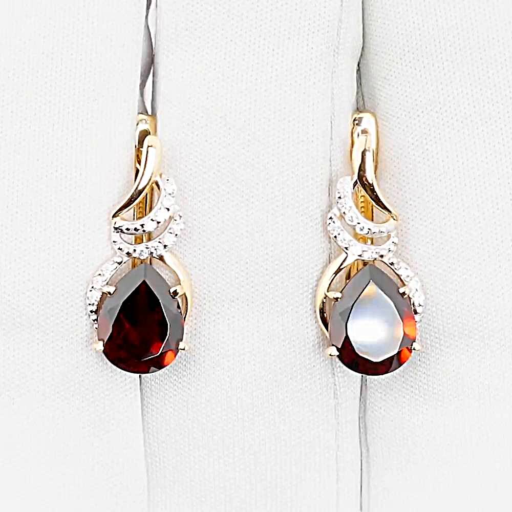 Серьги с гранатами и фианитами из красного золота 585 пробы