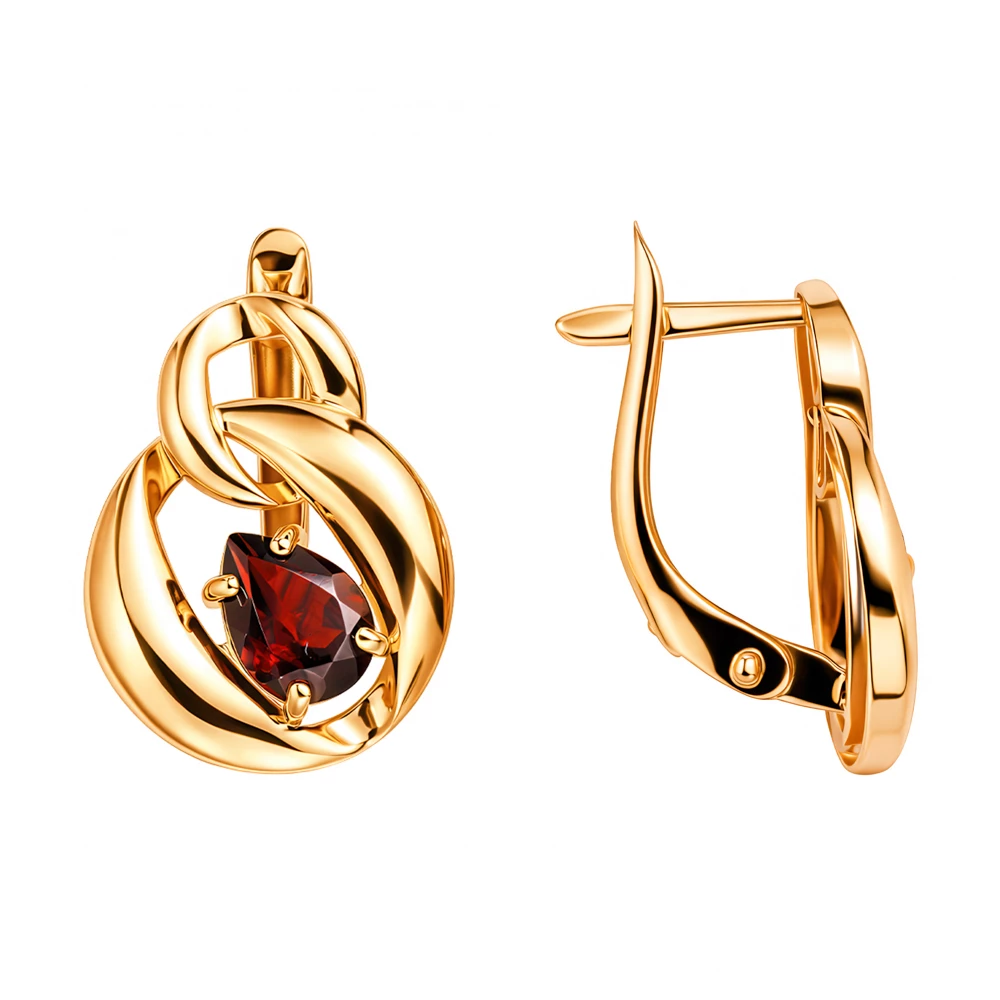 Серьги с гранатами из красного золота 585 пробы