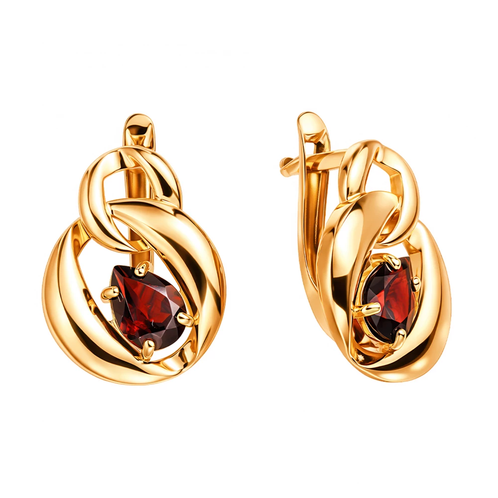 Серьги с гранатами из красного золота 585 пробы