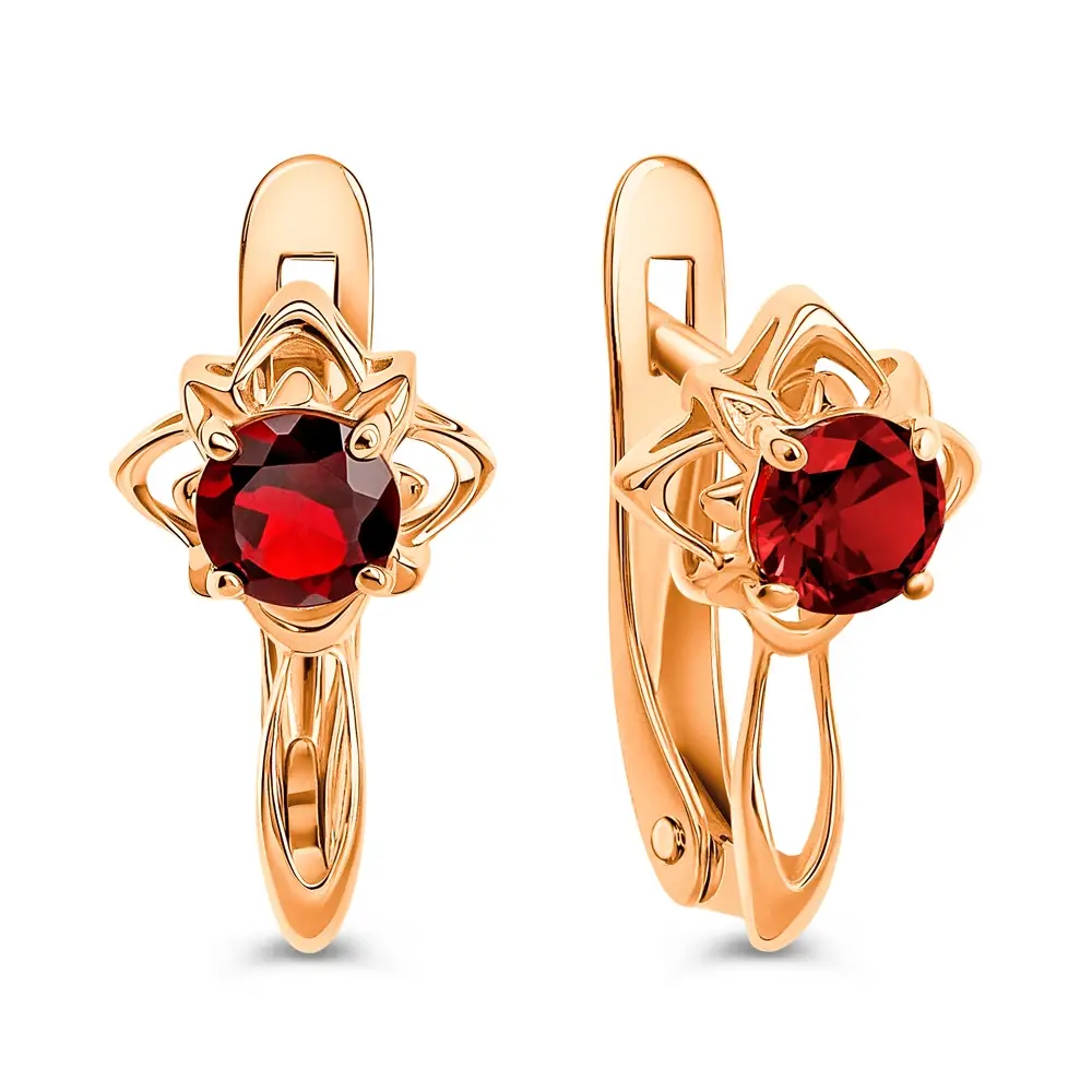 Серьги с гранатами из красного золота 585 пробы 1