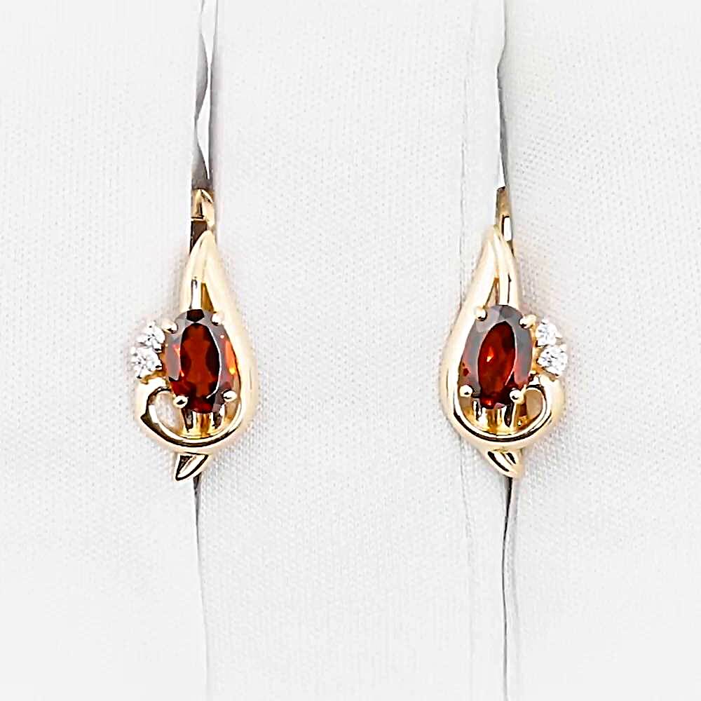 Серьги с гранатами и фианитами из красного золота 585 пробы