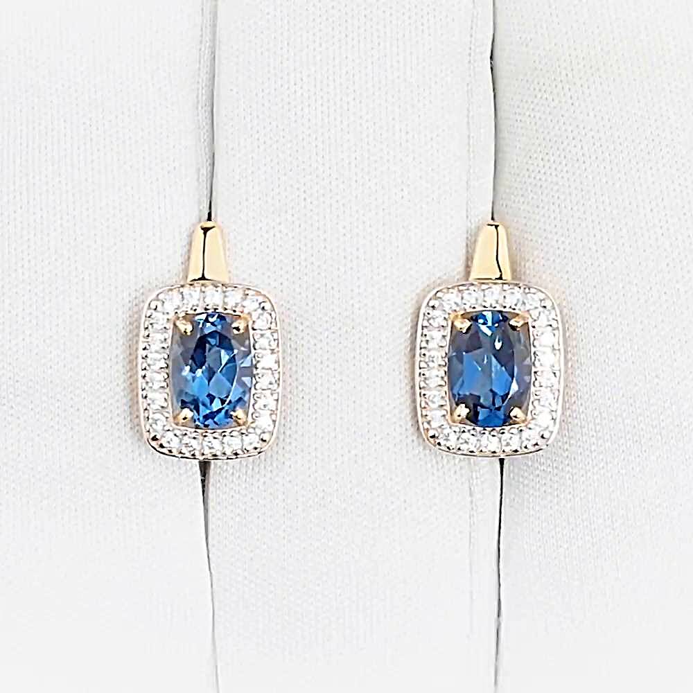 Серьги с топазом лондон и фианитами из красного золота 585 пробы