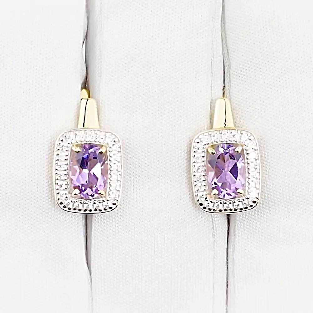Серьги с аметистами и фианитами из желтого золота 585 пробы