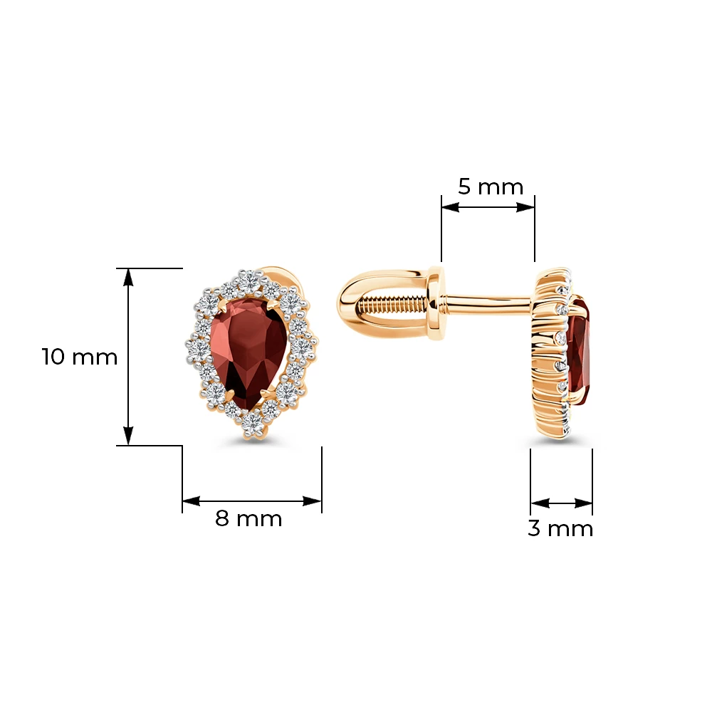 Серьги с гранатами и фианитами из красного золота 585 пробы