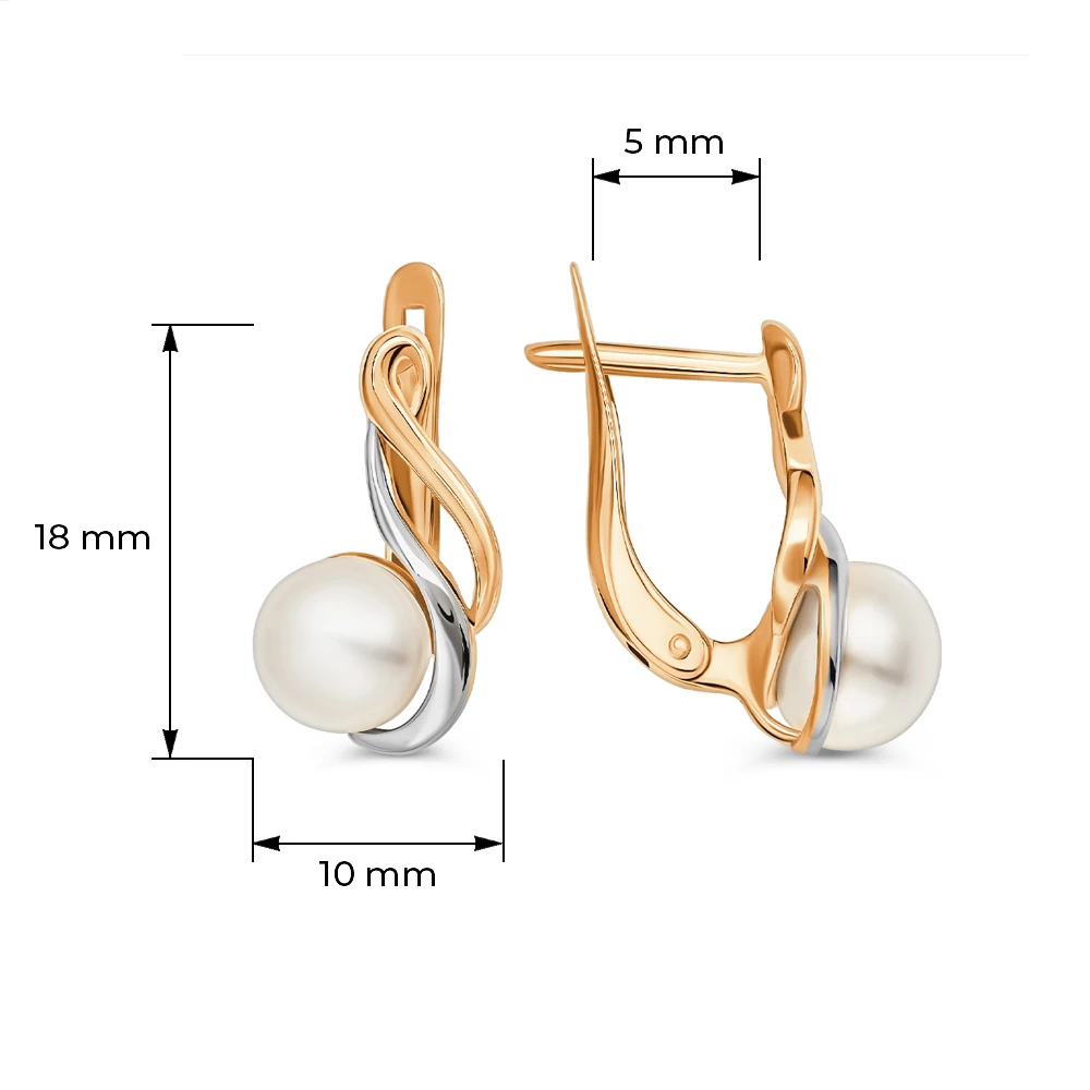 Серьги с культивированным жемчугом из красного золота 585 пробы