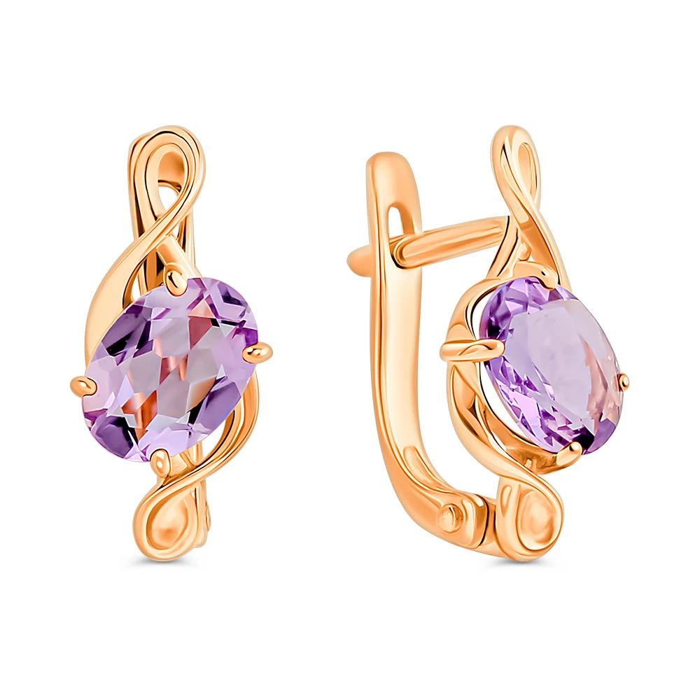 Серьги с аметистами из красного золота 585 пробы
