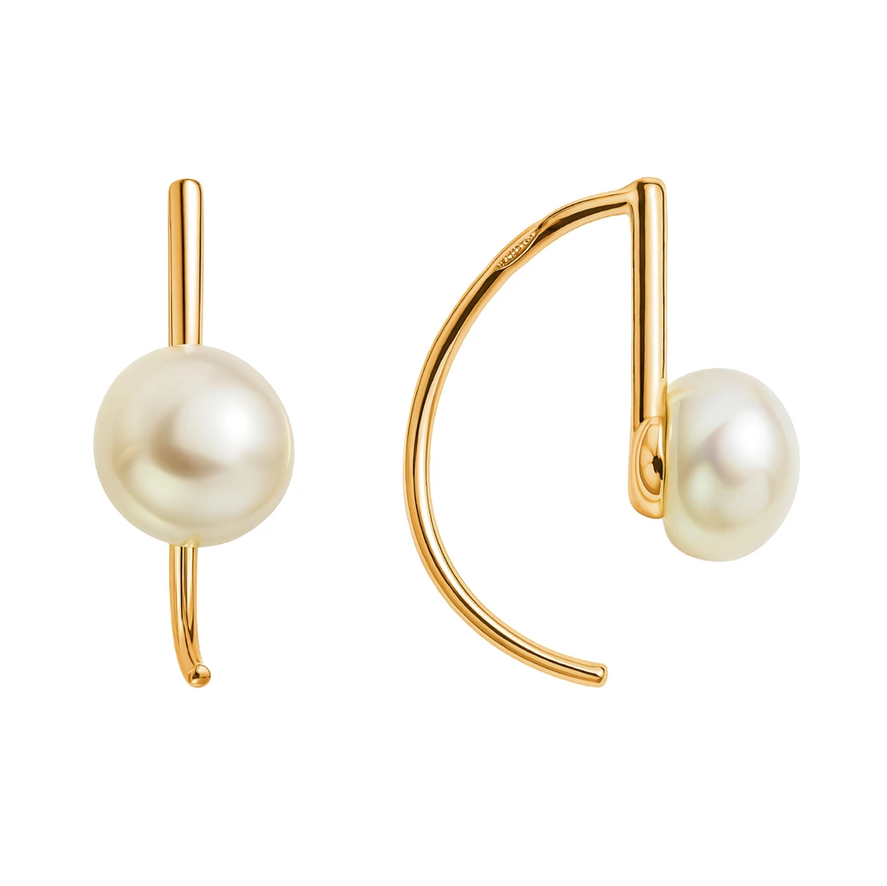 Серьги с культивированным жемчугом из красного золота 585 пробы Серьги с культивированным жемчугом из красного золота 585 пробы