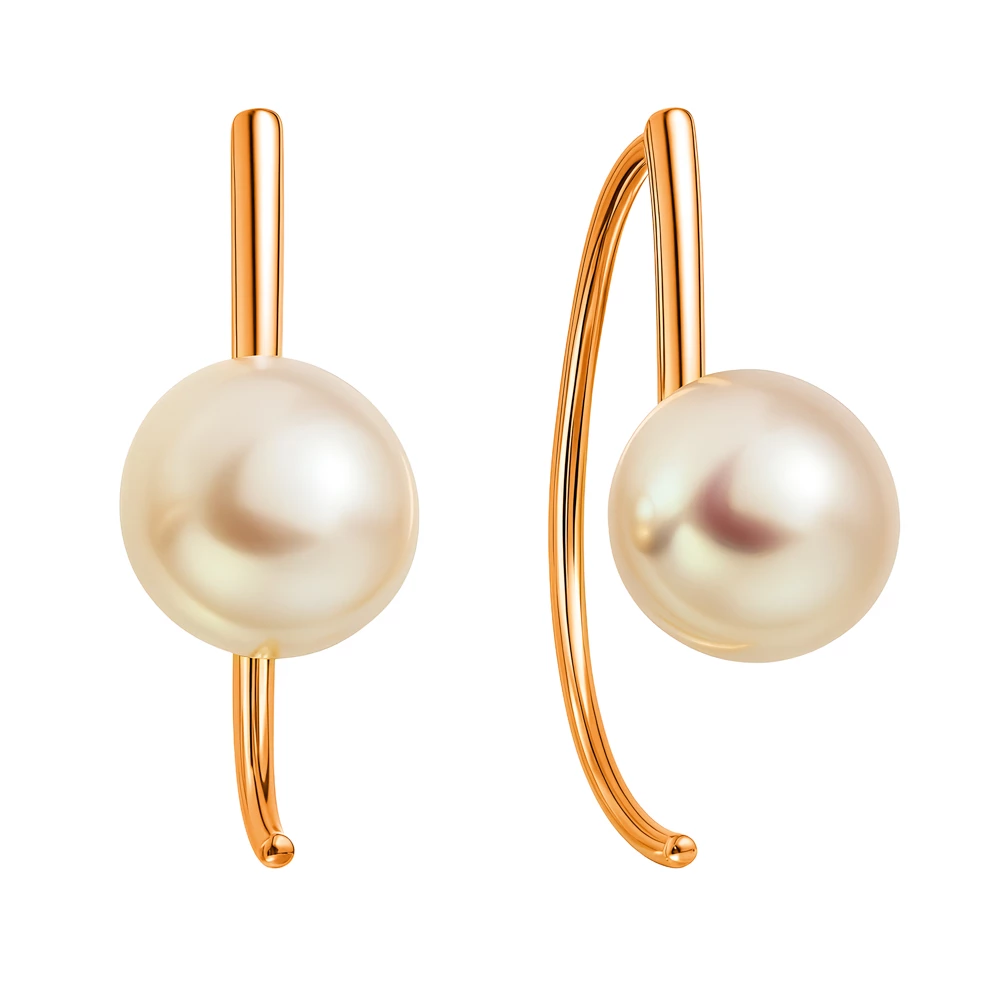 Серьги с культивированным жемчугом из красного золота 585 пробы