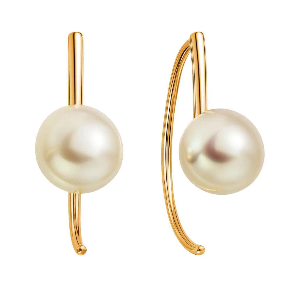 Серьги с культивированным жемчугом из красного золота 585 пробы Серьги с культивированным жемчугом из красного золота 585 пробы