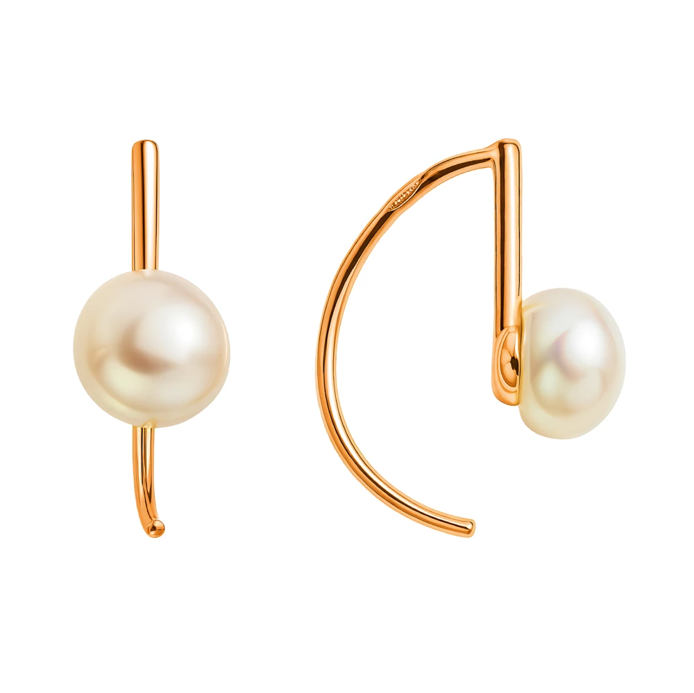 Серьги с культивированным жемчугом из красного золота 585 пробы