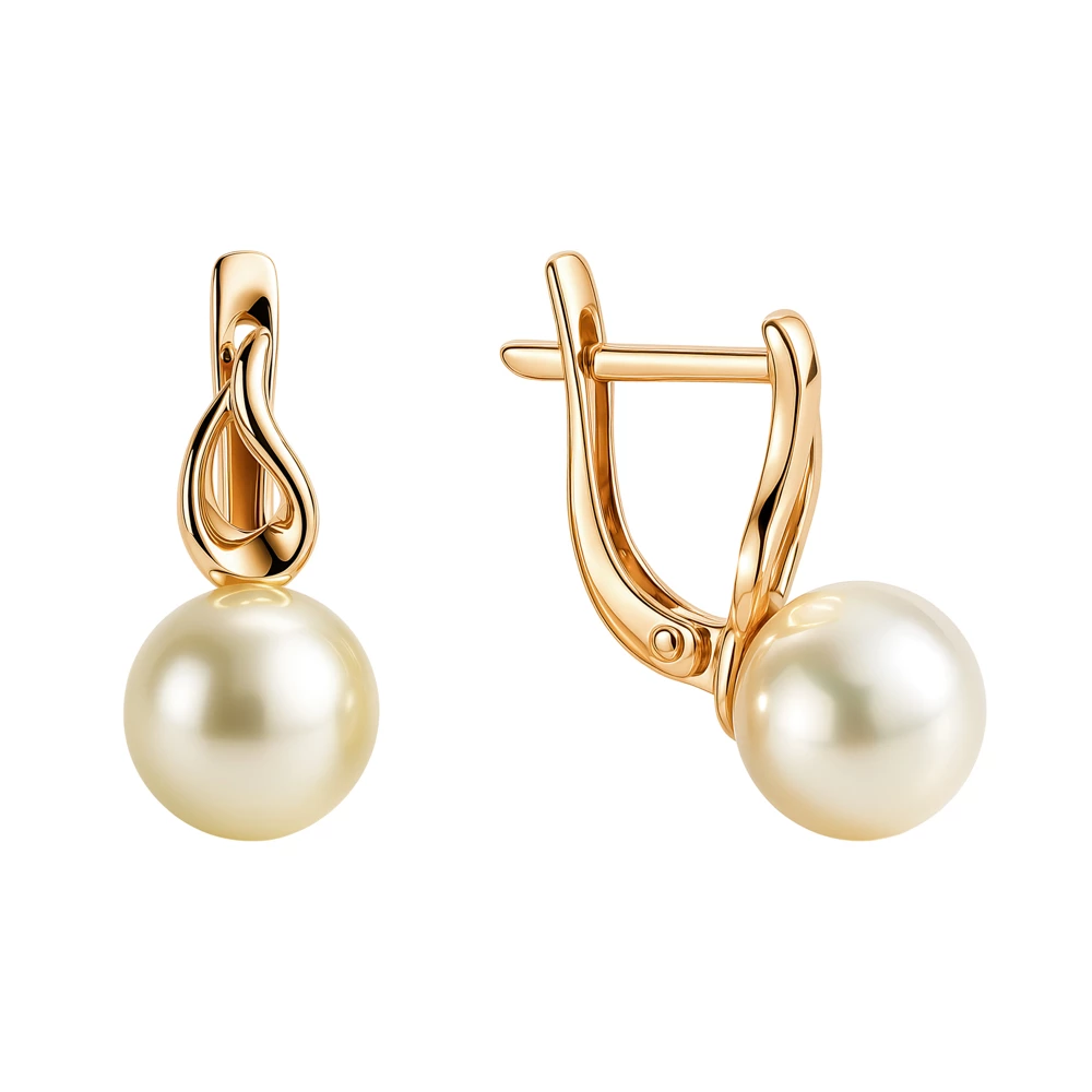 Серьги с культивированным жемчугом из красного золота 585 пробы