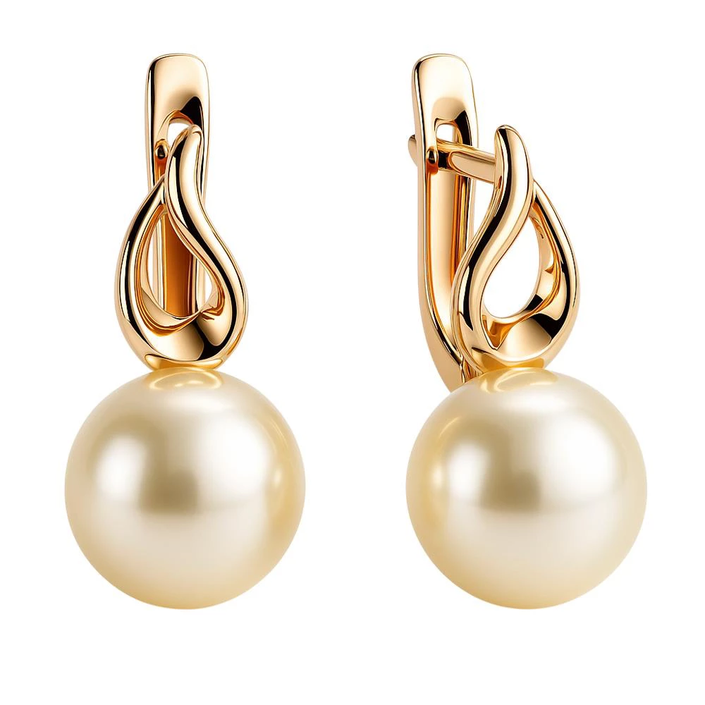 Серьги с культивированным жемчугом из красного золота 585 пробы Серьги с культивированным жемчугом из красного золота 585 пробы