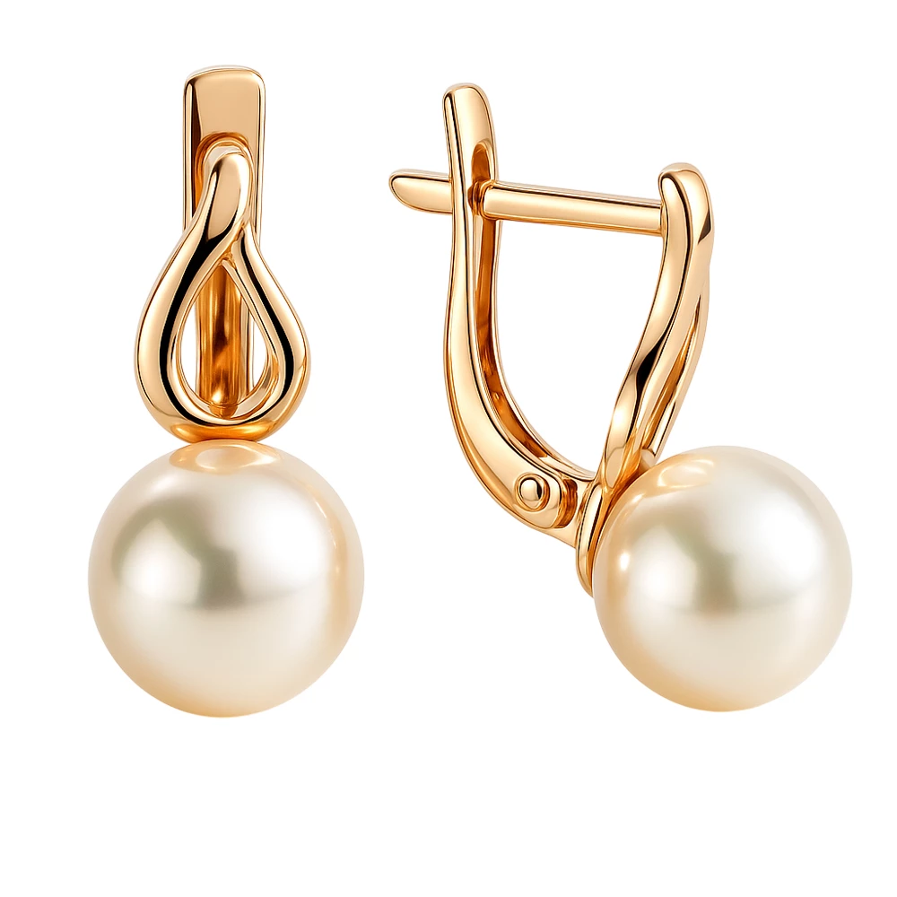 Серьги с культивированным жемчугом из красного золота 585 пробы Серьги с культивированным жемчугом из красного золота 585 пробы