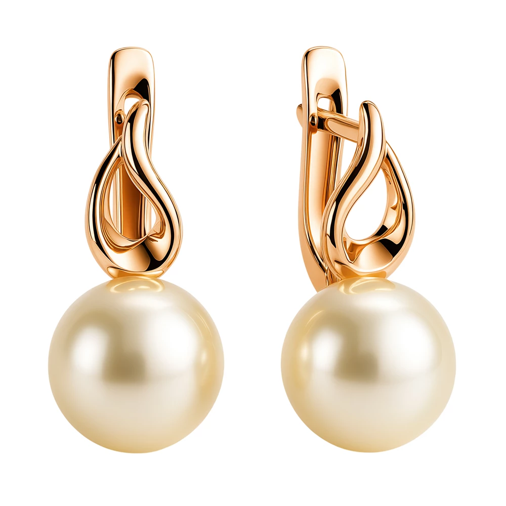 Серьги с культивированным жемчугом из красного золота 585 пробы