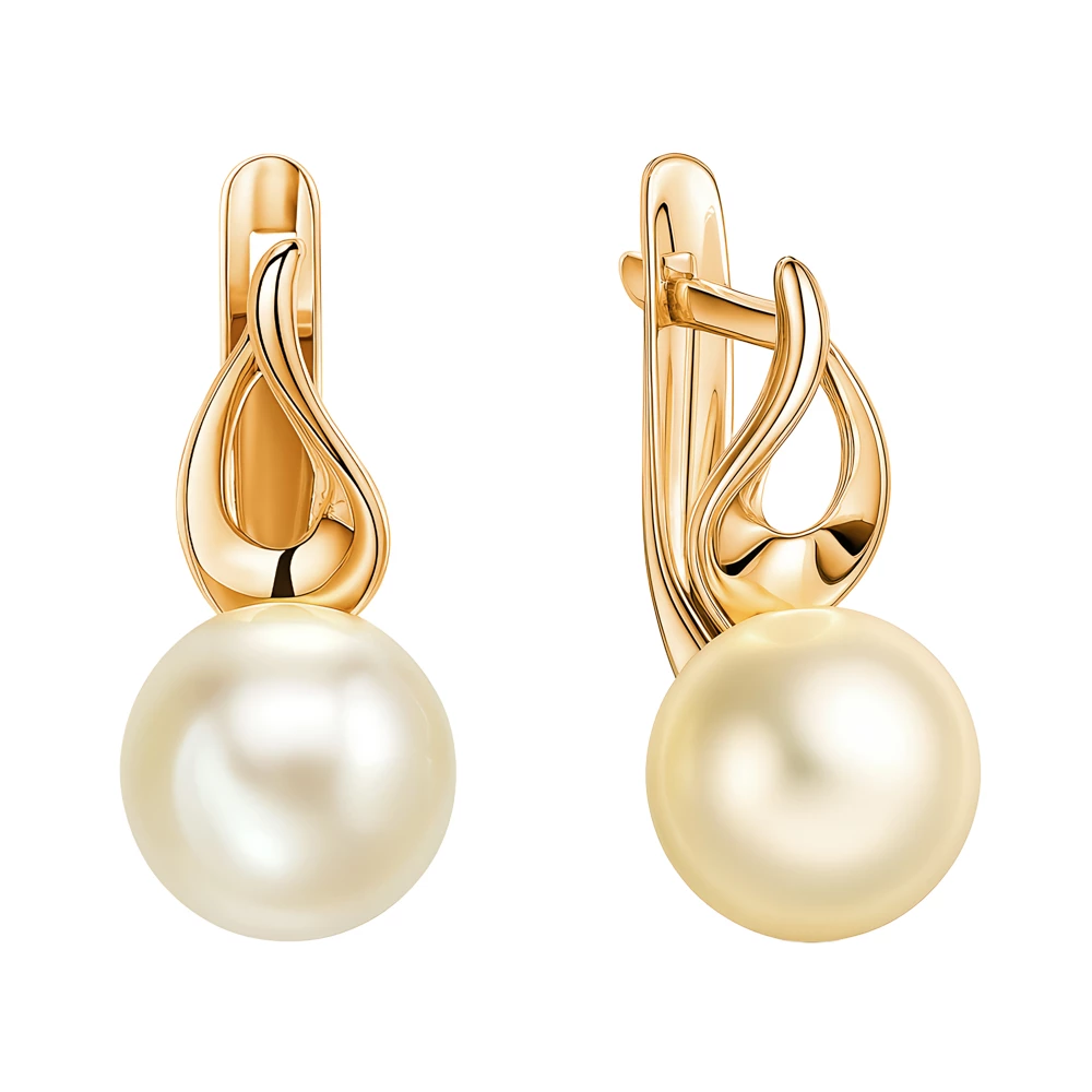 Серьги с культивированным жемчугом из красного золота 585 пробы Серьги с культивированным жемчугом из красного золота 585 пробы