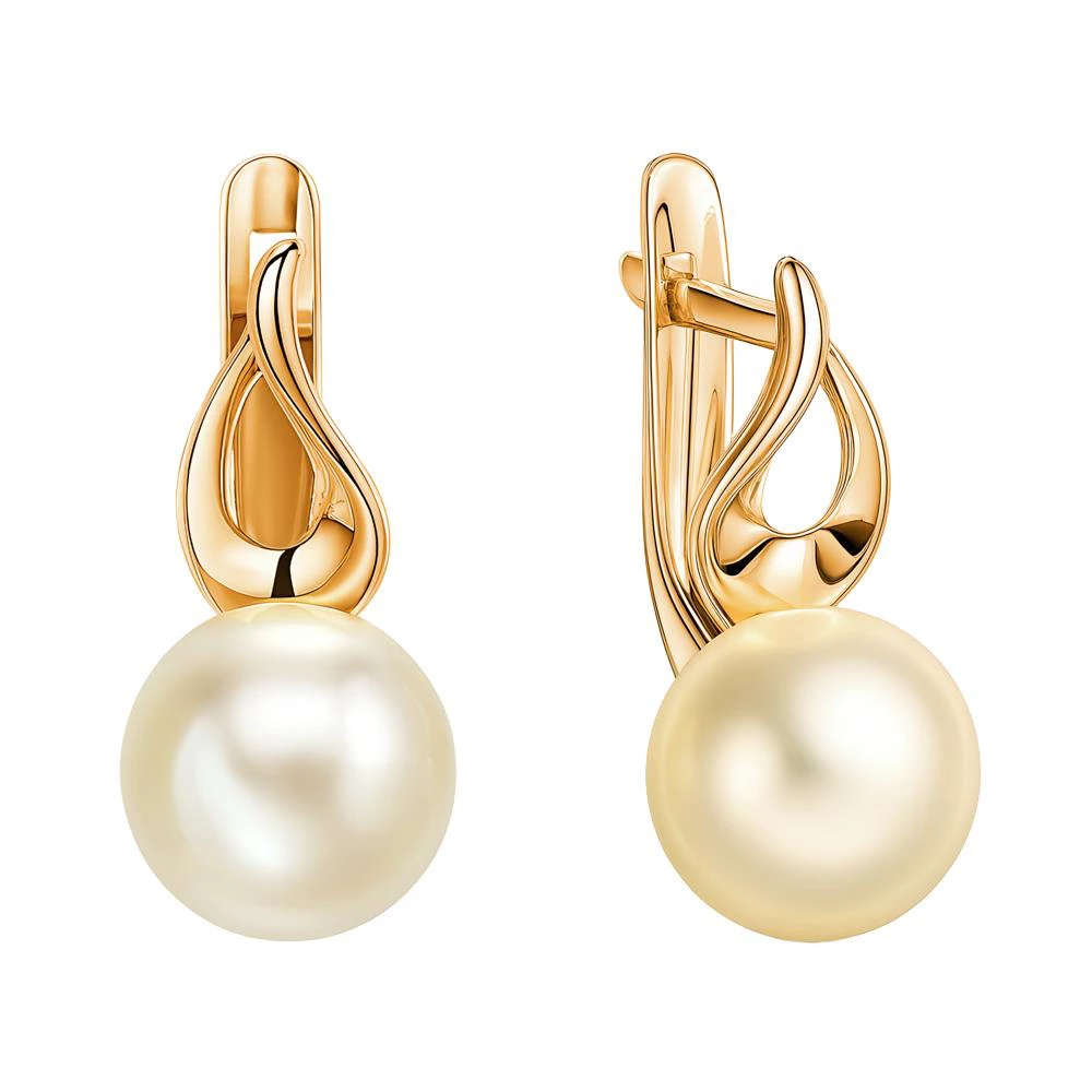 Серьги с культивированным жемчугом из красного золота 585 пробы Серьги с культивированным жемчугом из красного золота 585 пробы