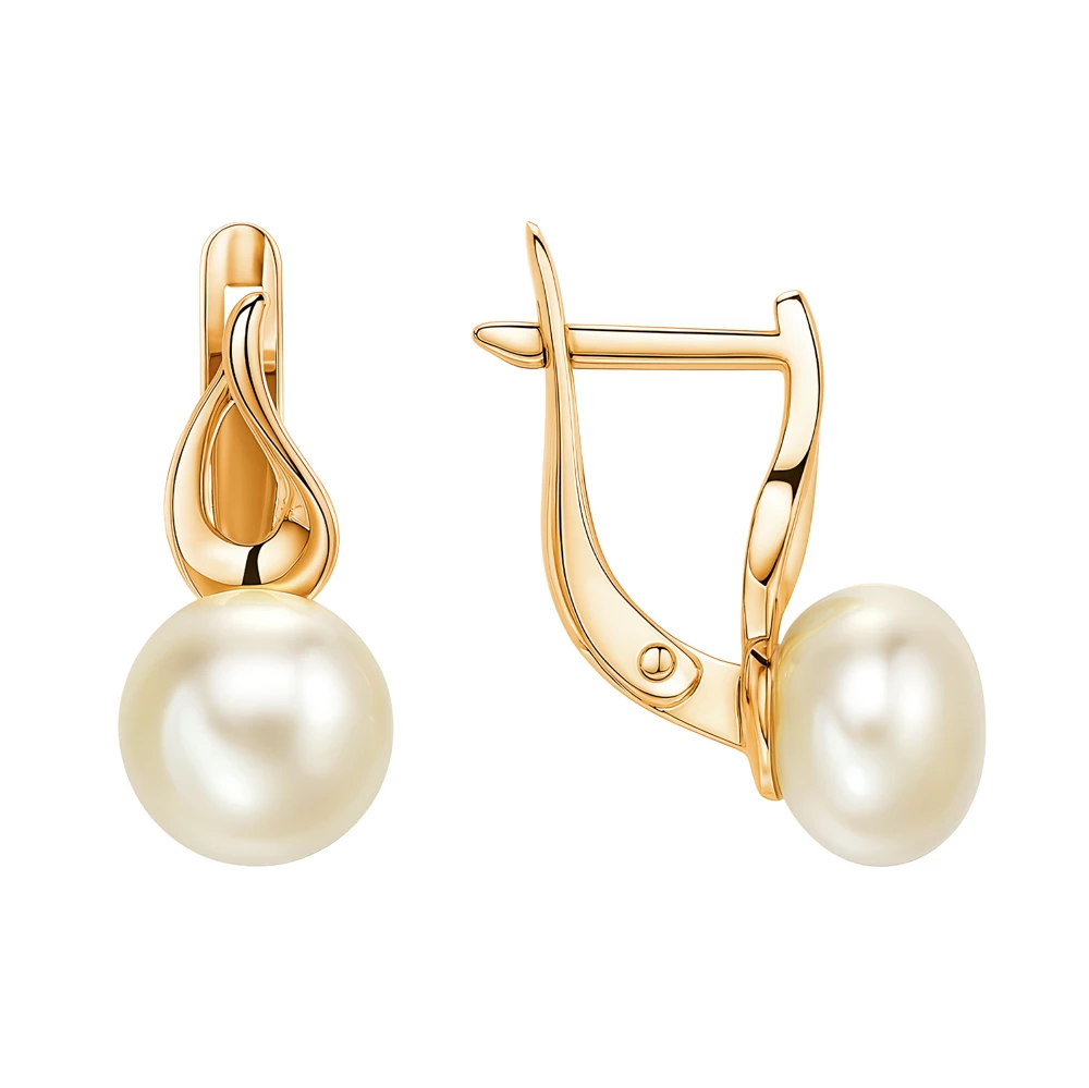 Серьги с культивированным жемчугом из красного золота 585 пробы Серьги с культивированным жемчугом из красного золота 585 пробы