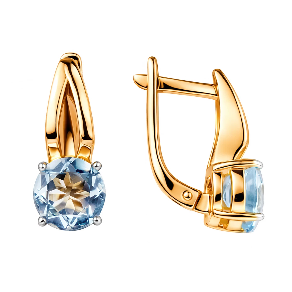 Серьги с топазами из красного золота 585 пробы