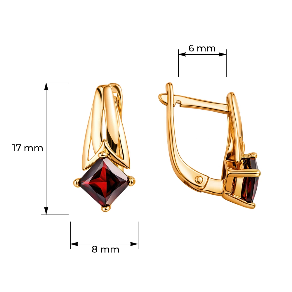 Серьги с гранатами из красного золота 585 пробы