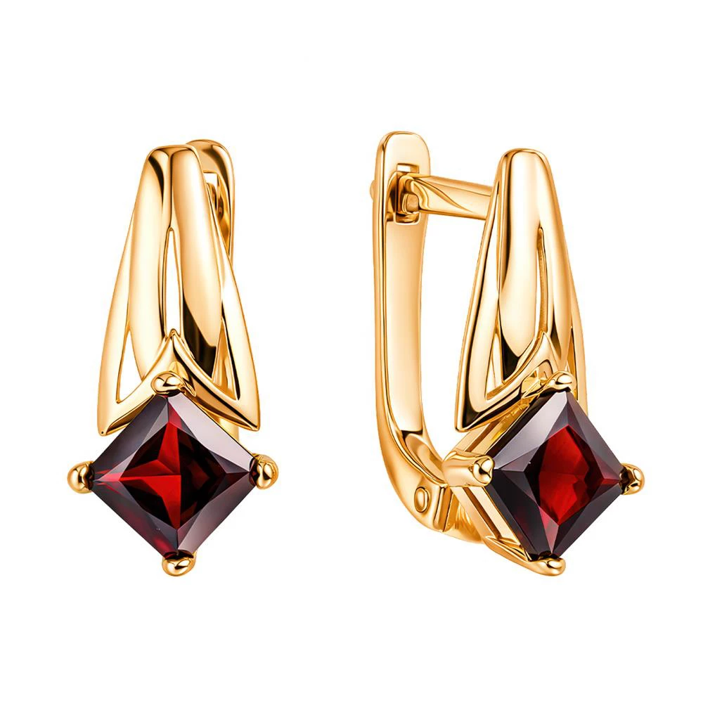 Серьги с гранатами из красного золота 585 пробы
