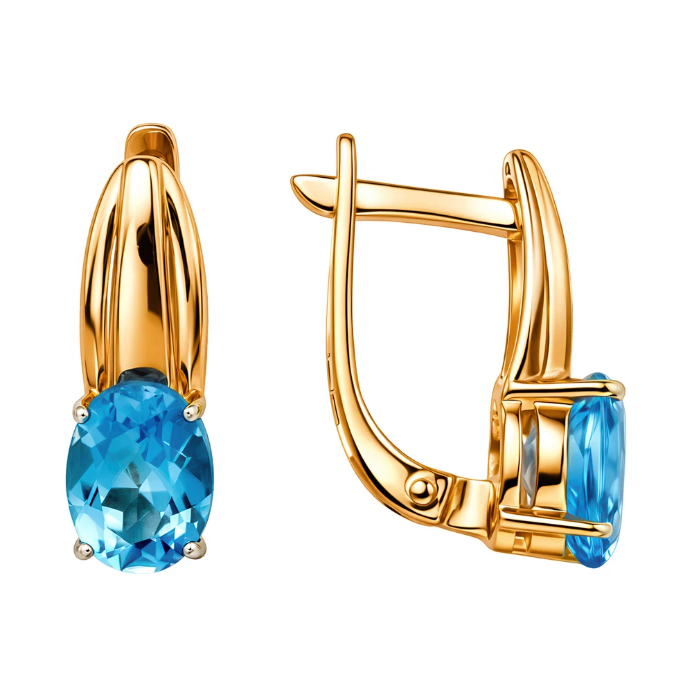 Серьги с топазами из красного золота 585 пробы