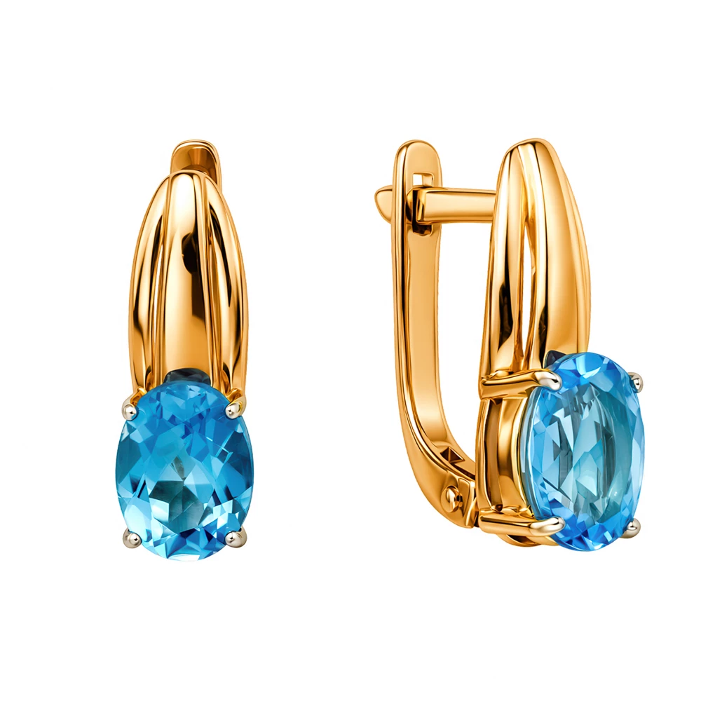 Серьги с топазами из красного золота 585 пробы