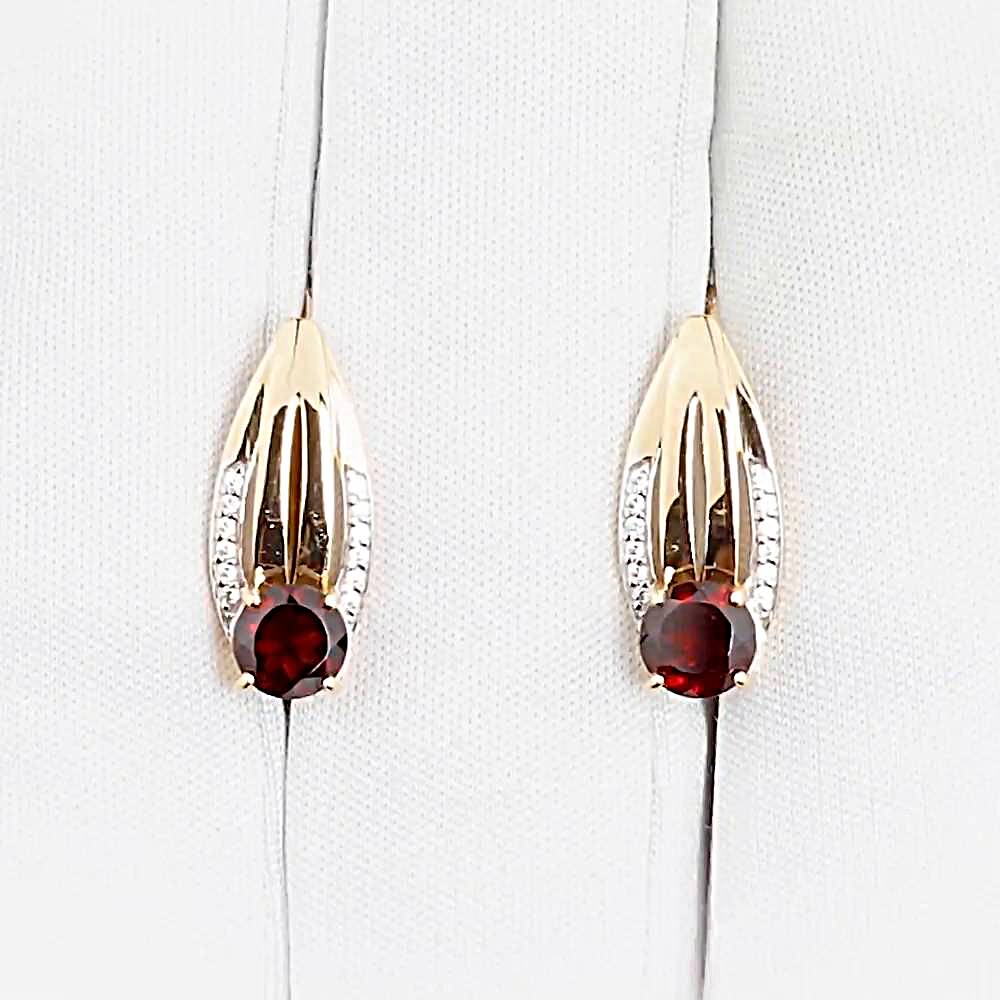 Серьги с гранатами и фианитами из красного золота 585 пробы