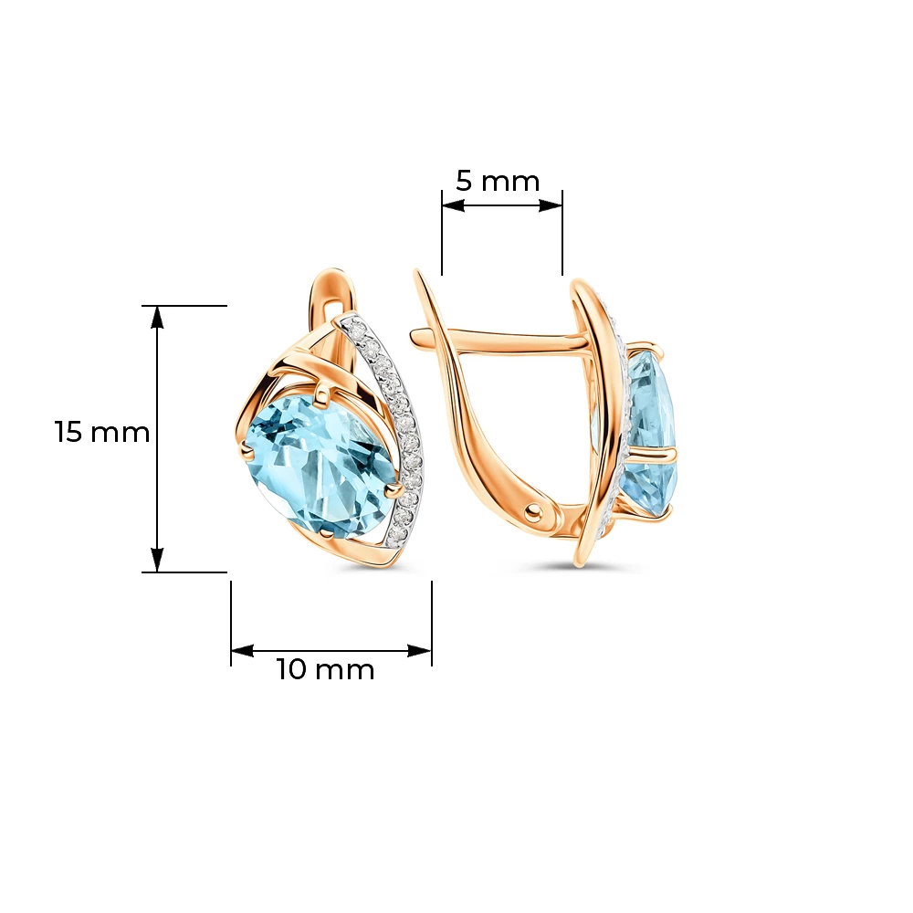 Серьги с топазами и фианитами из красного золота 585 пробы