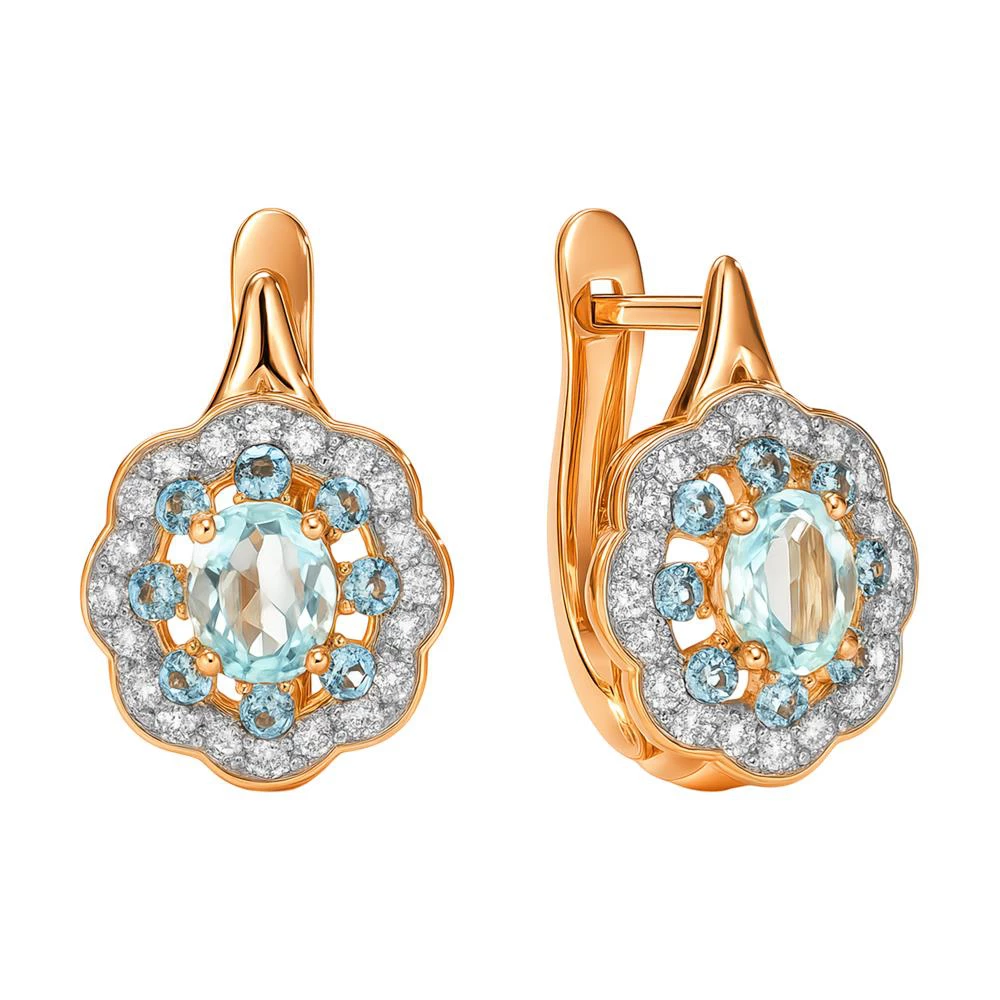 Серьги с топазами и фианитами из красного золота 585 пробы