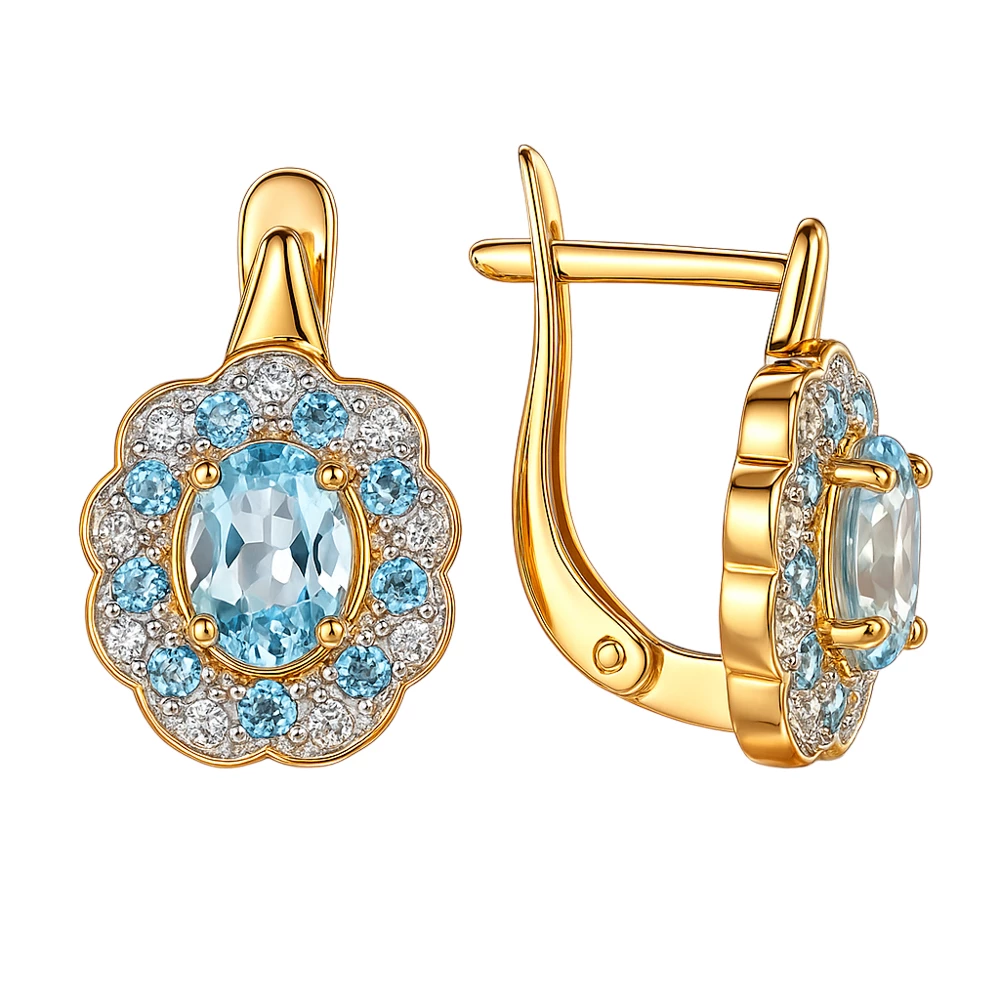 Серьги с топазами и фианитами из красного золота 585 пробы