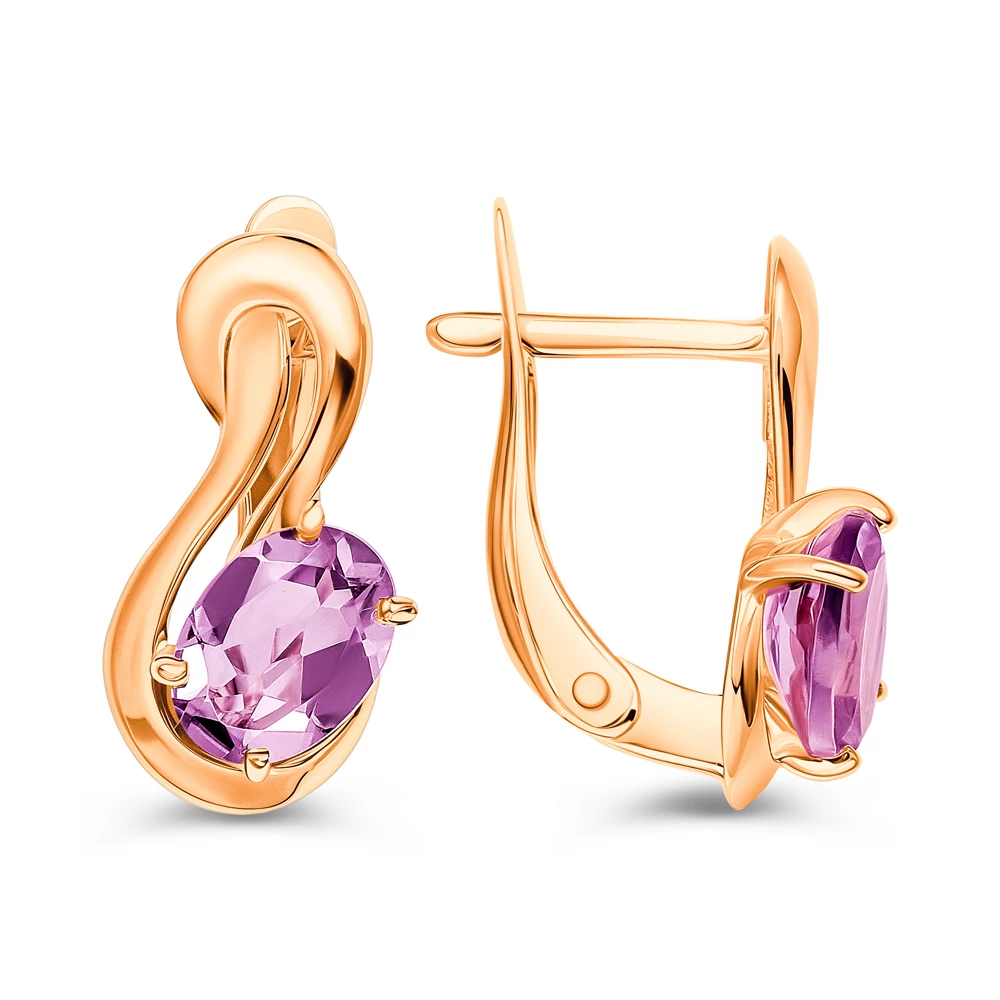Серьги с аметистами из красного золота 585 пробы