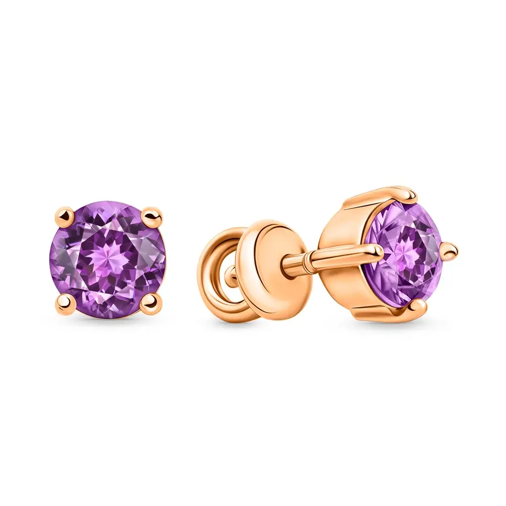 Серьги с аметистами из красного золота 585 пробы 1