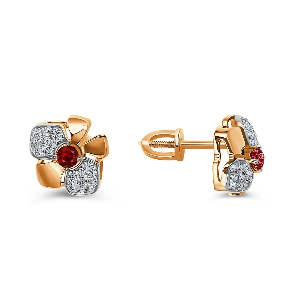 Серьги с гранатами и фианитами из красного золота 585 пробы 3
